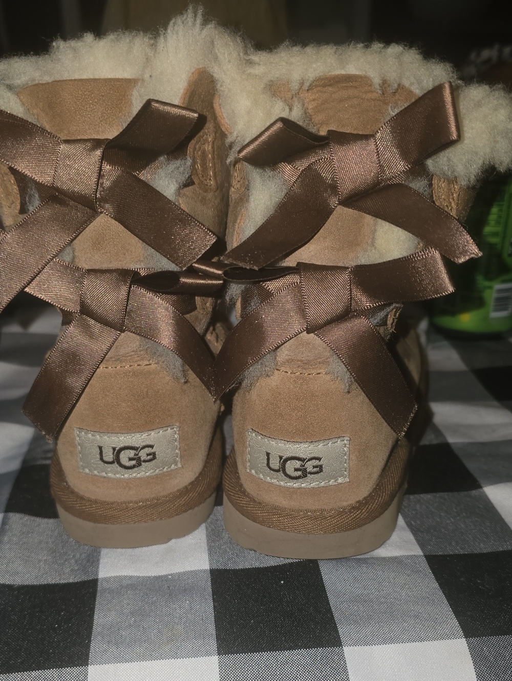 UGG Kids Chestnut Suede Satin Bow-Back Baily Boots